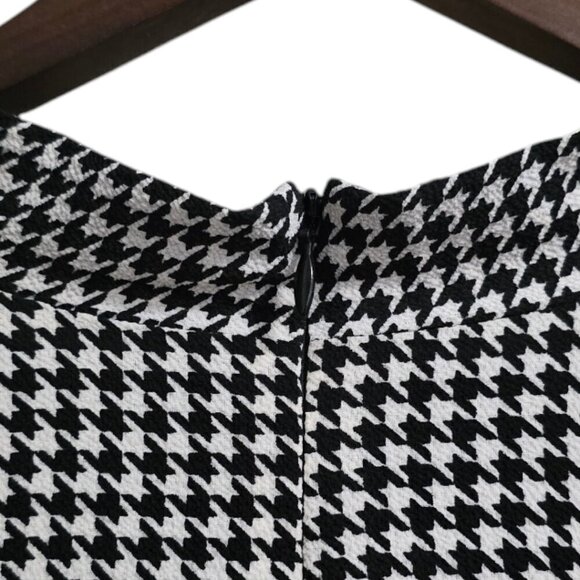 Adrianna Papell Long Sleeve Houndstooth Stretch Chiffon Sheath Dress Sz 14 - Picture 10 of 14